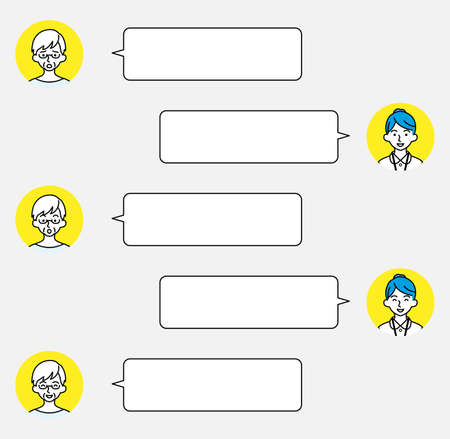 Senior woman and nurse face icon with speech bubbles - chatting app screen styledのイラスト素材