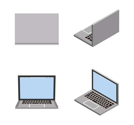 Four angles 3d laptop computers set - blank screenのイラスト素材