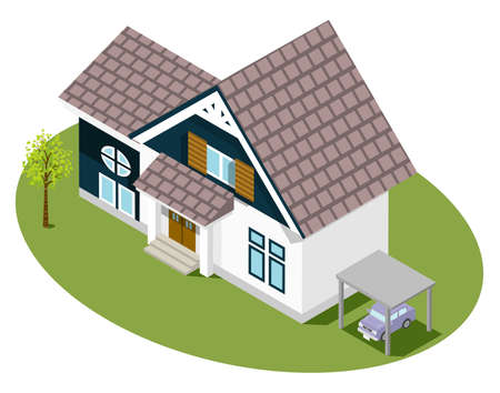 Isometric residential house - retro styleのイラスト素材