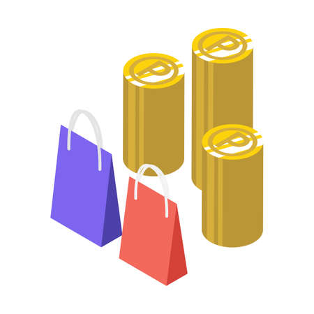 Three-dimensional piled up point coins and shopping bagsのイラスト素材