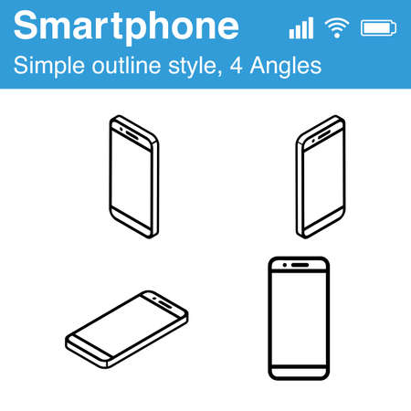 4 angles blank screen cell phone - Cartoonish simple outline styleのイラスト素材