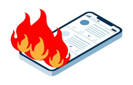 Flame on the smartphone - SNS flaming concept artのイラスト素材