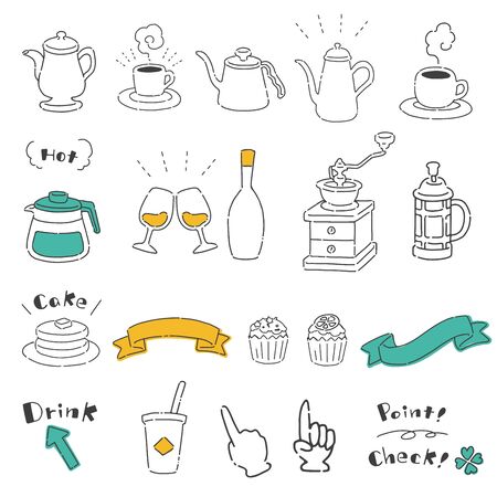A set of illustration materials of simple and cute cafes in handwriting styleの写真素材