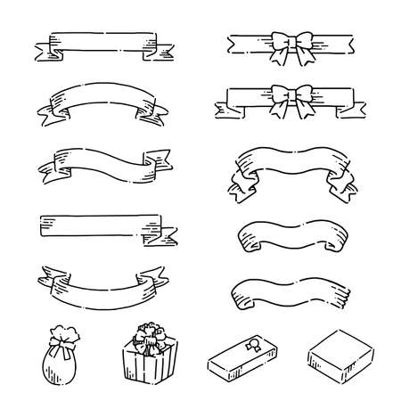 Hand-drawn simple and cute ribbon icon setのイラスト素材