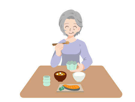 Illustration of elderly people having fun eatingのイラスト素材