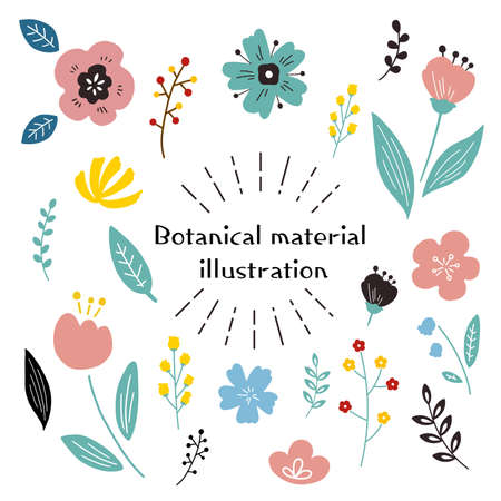 Scandinavian style set of cute illustration materials of flowers and plantsのイラスト素材