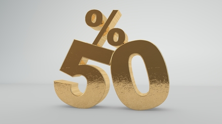 Gold fifty percent off  Discount 50   3D illustration の写真素材