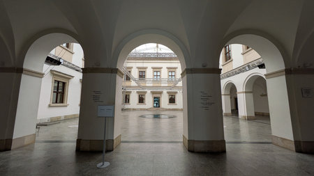 Warsaw. Poland. 08.21.2025. Interior View Of Ujazdowski Castle Art Center. The interior Castle features elegant columns and a central courtyard, showcasing refined architectural deのeditorial素材