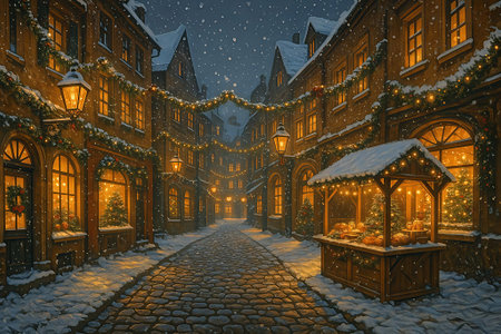 Enchanting Snowy Christmas Street Marketの素材