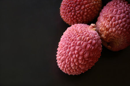 Vibrant Lychee Fruits on a Dark Backgroundの写真素材