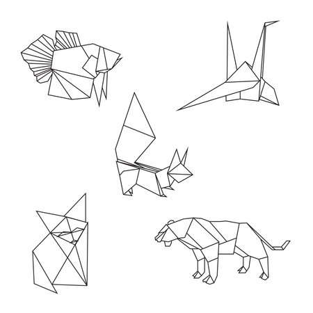 Set of origami animals. Polygonal origami style. Vector illustration.のイラスト素材