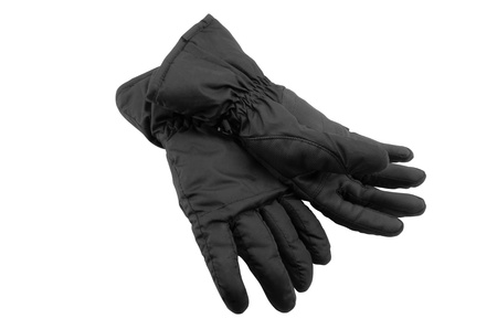 Ski gloves of black colour on a white backgroundの写真素材