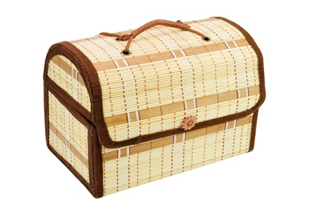 small chest of handwork  made by a basket  weaving method on a white backgroundの写真素材