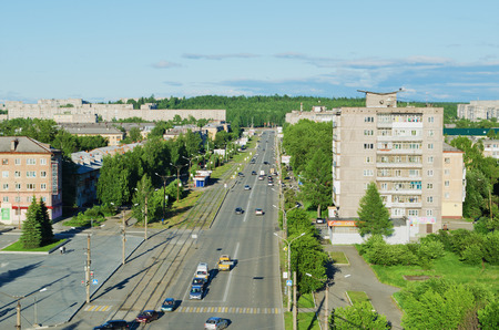 NIZHNY TAGIL, RUSSIA - JUNE 12, 2015: The top view on the apartment houses on the prospectus Leningradskyのeditorial素材