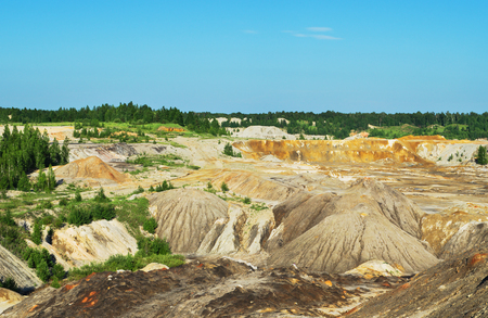 Unusual, unrealistic view of the earth's surface,  incurred as a result of human activity. Abandoned deposits of refractory claysの写真素材