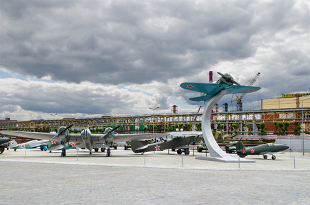 VERKHNYAYA PYSHMA, RUSSIA - JUNE 11, 2015:  military aircraft in the outdoor area of the Museum of military equipment.のeditorial素材