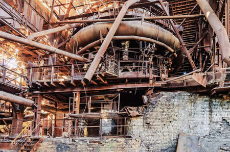 Metal constructions  In the old blast furnace shop. Factory-Museum of mining production equipment. Russia, Ural, Nizhny Tagilのeditorial素材