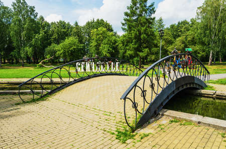 BERYOZOVSKY, SVERDLOVSK OBLAST, RUSSIA - JULY 20, 2019:Bridge over the Berezovka river, in the historical squareのeditorial素材