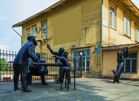 BERYOZOVSKY, SVERDLOVSK OBLAST, RUSSIA - JULY 20, 2019: Urban sculpture "the Yard" in the historical district of the city, on a Sunny dayのeditorial素材