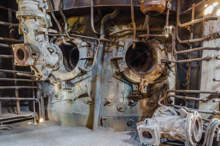 NIZHNY TAGIL, RUSSIA - AUGUST 21, 2016: The lower part of the blast furnace in an abandoned factory. Museum of mining production equipment. Russia, Ural, Nizhny Tagilのeditorial素材