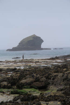 Portreath Beach Cornwall in the Beautiful Autumn Mistの写真素材