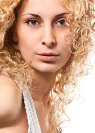 portrait of young sexy blond woman isolated on whiteの写真素材