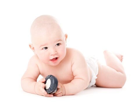 beautiful smiling baby boy over whiteの写真素材