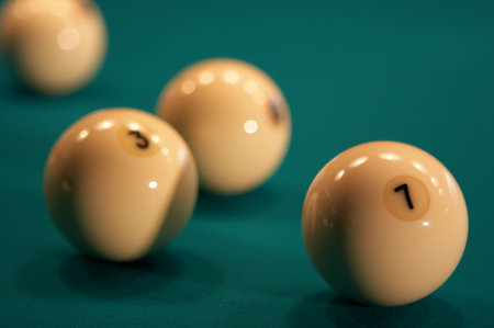 Billiard balls on green cloth - close up.の写真素材