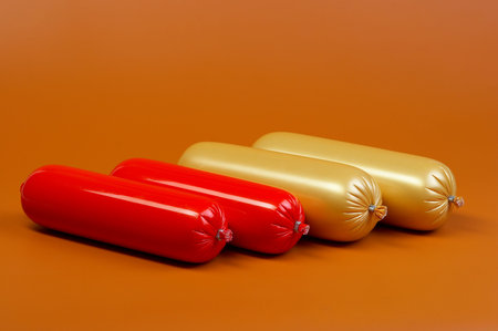 Cooked sausage on brownの写真素材