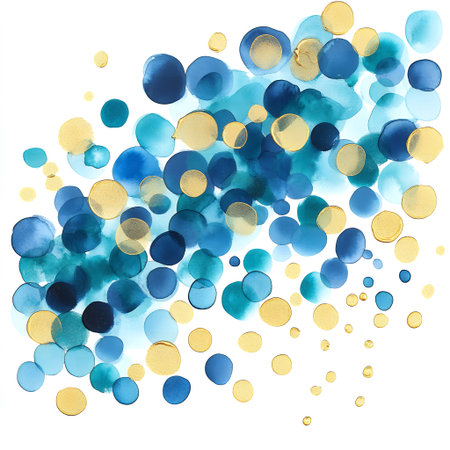 Abstract watercolor background with blue and gold spots. Vector illustration.の素材