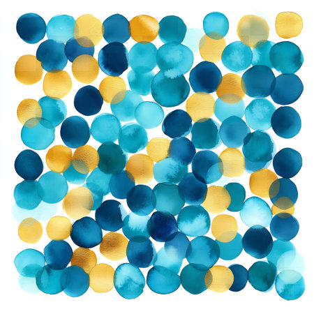 Abstract watercolor background with blue and yellow polka dots. Vector illustration.の素材