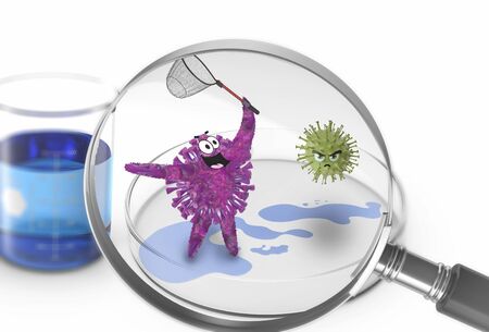 The antibody tries to catch the virus -3d -illustrationの写真素材