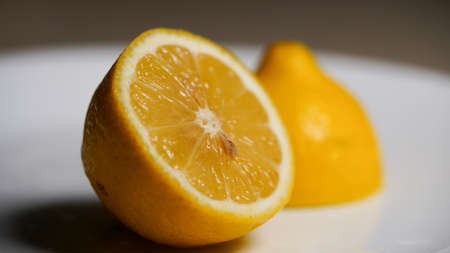 Lemon slice cut juice seed insideの写真素材