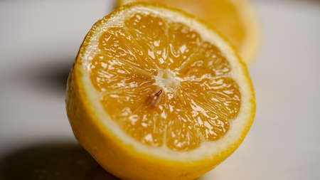 Lemon slice cut juice seed insideの写真素材