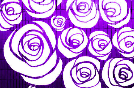 Fragment of beautiful vintage graffiti on old house. Bouquet of flower buds of different sizes. Drawn on a wall of ceramic tiles. Gentle colors.の写真素材