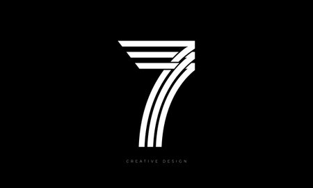Number 7 logo with black background and white lines. Creative icon design for a company.