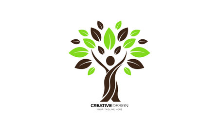happy man with tree mind refreshing health business identity colorful logoのイラスト素材