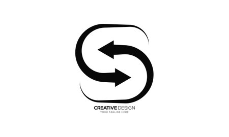 Letter S with arrow shape line art negative space monogram logoのイラスト素材