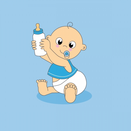 Baby boy greeting card. baby with a bottleのイラスト素材