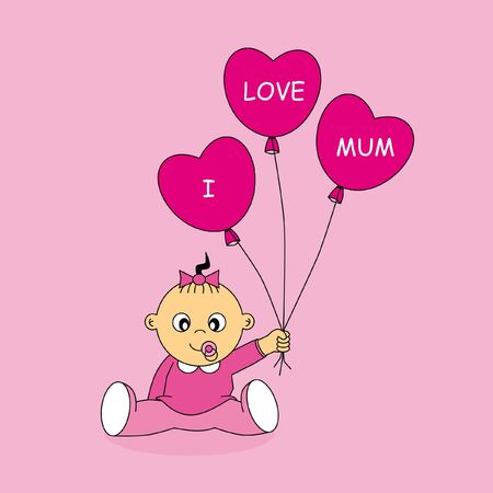 Greeting Card girl with balloonsのイラスト素材