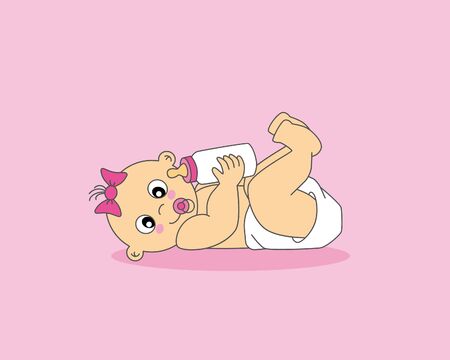 Baby girl greeting card. baby with a bottleのイラスト素材