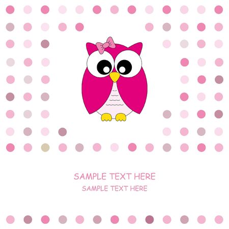 cute owl card. Baby girl arrival announcement card のイラスト素材