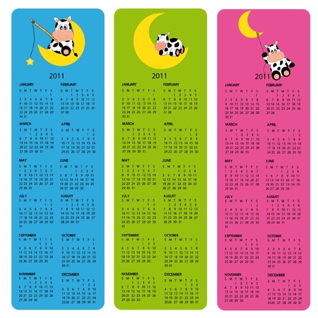 Children's Calendar. 2011 calendars blue, green and pinkのイラスト素材