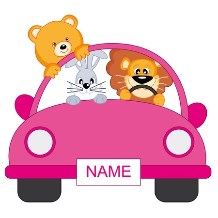 Baby girl arrival announcement. animals in a pink carのイラスト素材