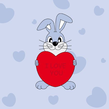 love postcard. rabbit with a heartのイラスト素材