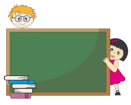Back to school. Students around a blackboard.のイラスト素材