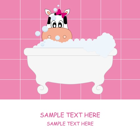 Cow bathing. Baby girl arrival announcement card のイラスト素材