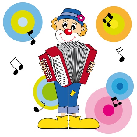 clown playing the accordion. Vector art-illustration on a white background.のイラスト素材