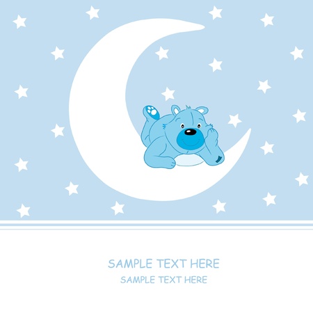Bear on the moon. Baby boy arrival announcement card のイラスト素材