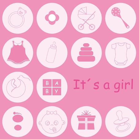 Baby girl arrival announcement card のイラスト素材